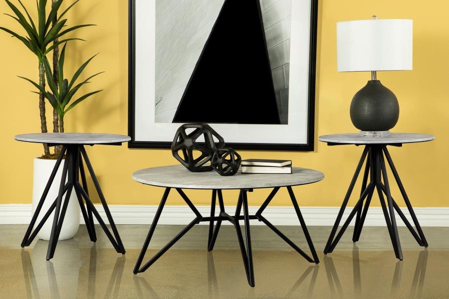 736178-S3_01x900.jpg HADI 3-PIECE ROUND SMARTTOP COFFEE AND END TABLE SET CEMENT - Image 1
