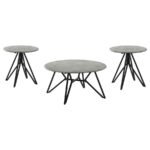 HADI 3-PIECE ROUND SMARTTOP COFFEE AND END TABLE SET CEMENT - Image 2