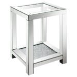 VALENTINA 1-SHELF SQUARE GLASS TOP SIDE END TABLE SILVER