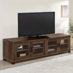 SACHIN 4-DOOR ENGINEERED WOOD 79-INCH TV STAND DARK PINE - Image 2