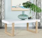 PALA RECTANGULAR COFFEE TABLE WHITE HIGH GLOSS AND NATURAL - Image 2