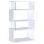 EMELLE 63-INCH 4-SHELF GLASS PANEL BOOKSHELF WHITE
