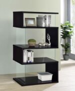 EMELLE 63-INCH 4-SHELF GLASS PANEL BOOKSHELF BLACK - Image 2