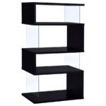 EMELLE 63-INCH 4-SHELF GLASS PANEL BOOKSHELF BLACK