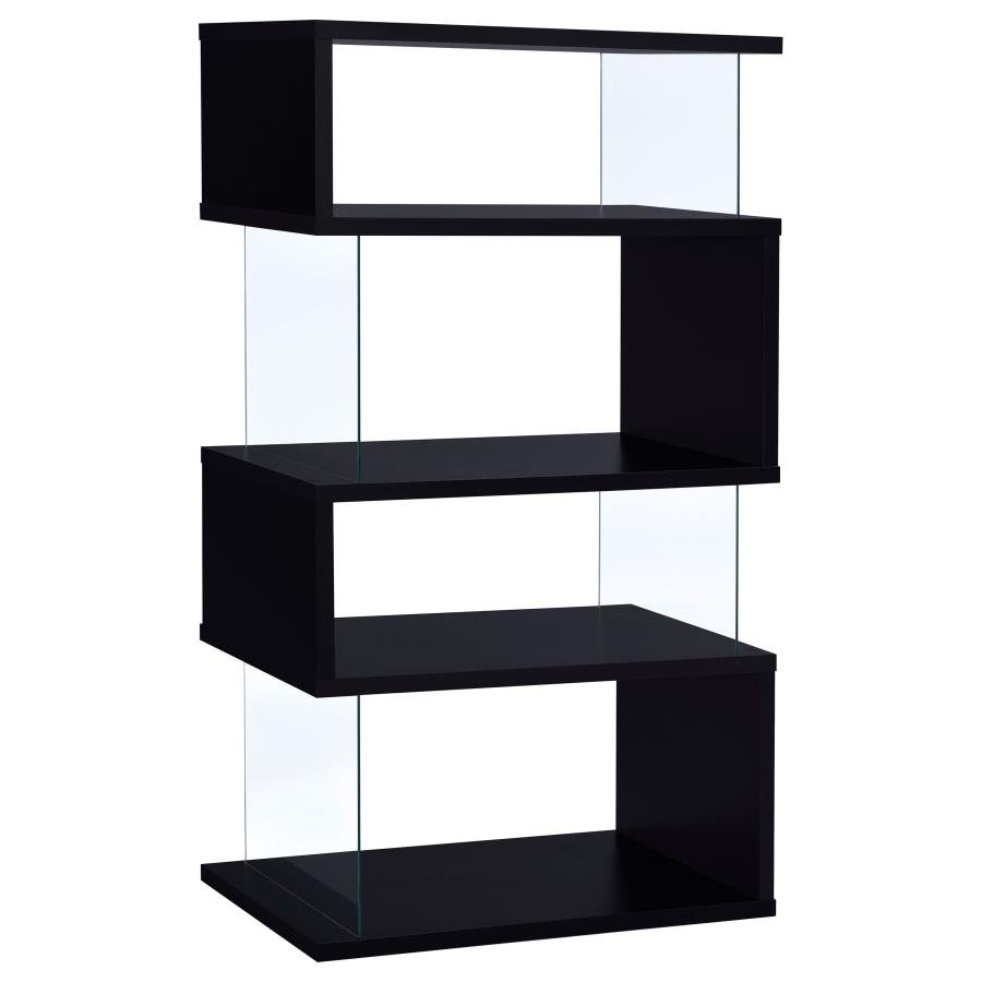 800340_02x900.jpg EMELLE 63-INCH 4-SHELF GLASS PANEL BOOKSHELF BLACK - Image 1
