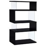 EMELLE 63-INCH 4-SHELF GLASS PANEL BOOKSHELF BLACK - Image 5