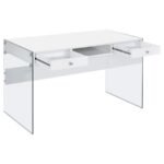 DOBREV 48-INCH 2-DRAWER WRITING DESK WHITE HIGH GLOSS - Image 3