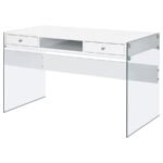 DOBREV 48-INCH 2-DRAWER WRITING DESK WHITE HIGH GLOSS - Image 5