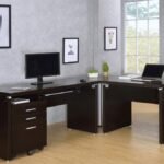 SKYLAR L-SHAPE DESK WITH MOBILE FILE CABINET CAPPUCCINO