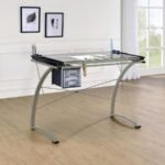 MELO 41-INCH GLASS TOP DRAFTING TABLE WITH STORAGE SILVER - Image 2