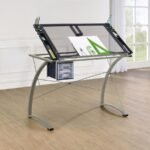 MELO 41-INCH GLASS TOP DRAFTING TABLE WITH STORAGE SILVER - Image 3