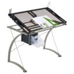 MELO 41-INCH GLASS TOP DRAFTING TABLE WITH STORAGE SILVER - Image 5