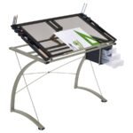 MELO 41-INCH GLASS TOP DRAFTING TABLE WITH STORAGE SILVER - Image 6