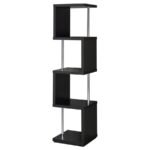 BAXTER 67-INCH 4-SHELF BOOKSHELF BLACK AND CHROME