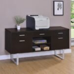 LAWTEY 5-DRAWER HOME OFFICE STORAGE CREDENZA CAPPUCCINO - Image 2