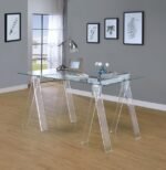 AMATURO 59-INCH GLASS TOP ACRYLIC WRITING DESK CLEAR - Image 2
