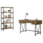 ANALIESE 2-PIECE COMPUTER DESK BOOKCASE SET RUSTIC NUTMEG - Image 2