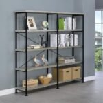 ANALIESE 63-INCH 4-SHELF DOUBLE BOOKSHELF GREY DRIFTWOOD - Image 2