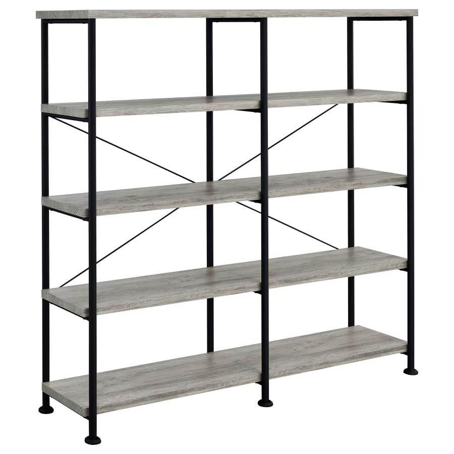 801544_02x900.jpg ANALIESE 63-INCH 4-SHELF DOUBLE BOOKSHELF GREY DRIFTWOOD - Image 1