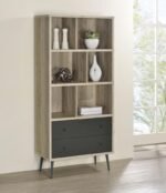 MAEVE 70-INCH 3-SHELF BOOKCASE WITH DRAWERS DISTRESSED PINE - Image 2