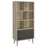 MAEVE 70-INCH 3-SHELF BOOKCASE WITH DRAWERS DISTRESSED PINE