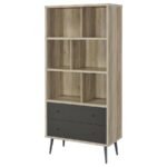 MAEVE 70-INCH 3-SHELF BOOKCASE WITH DRAWERS DISTRESSED PINE - Image 5