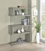 EMELLE 63-INCH 4-SHELF GLASS PANEL BOOKSHELF GREY DRIFTWOOD - Image 2