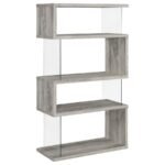 EMELLE 63-INCH 4-SHELF GLASS PANEL BOOKSHELF GREY DRIFTWOOD