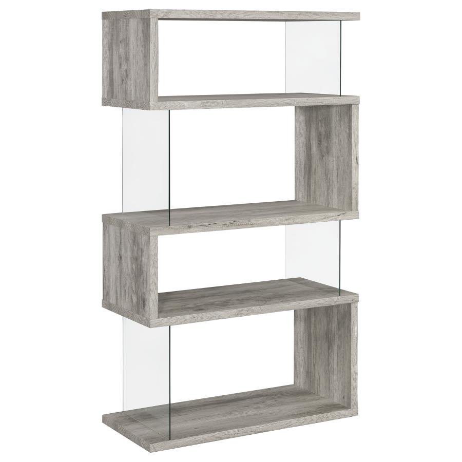 802340_02x900.jpg EMELLE 63-INCH 4-SHELF GLASS PANEL BOOKSHELF GREY DRIFTWOOD - Image 1