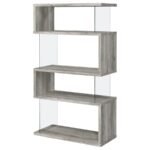 EMELLE 63-INCH 4-SHELF GLASS PANEL BOOKSHELF GREY DRIFTWOOD - Image 4