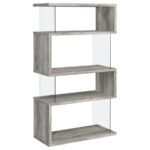 EMELLE 63-INCH 4-SHELF GLASS PANEL BOOKSHELF GREY DRIFTWOOD - Image 6