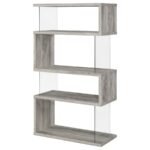 EMELLE 63-INCH 4-SHELF GLASS PANEL BOOKSHELF GREY DRIFTWOOD - Image 8