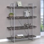 GRIMMA 63-INCH 4-SHELF BOOKSHELF RUSTIC GREY AND CHROME - Image 2