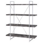 GRIMMA 63-INCH 4-SHELF BOOKSHELF RUSTIC GREY AND CHROME - Image 8