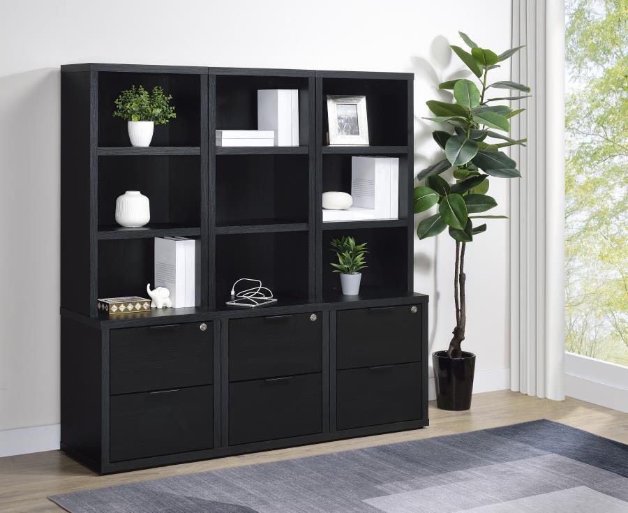 802703-S3_01x900.jpg WESTPARK 3-PIECE WALL UNIT BOOKCASE SET WITH USB BLACK - Image 1