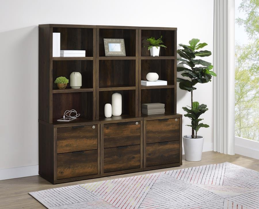 802713-S3_01x900.jpg WESTPARK 3-PIECE WALL UNIT BOOKCASE SET WITH USB DARK PINE - Image 1
