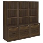 WESTPARK 3-PIECE WALL UNIT BOOKCASE SET WITH USB DARK PINE - Image 2