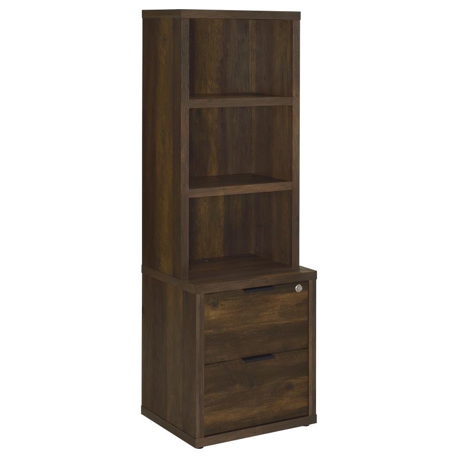 802713_02x900.jpg WESTPARK 3-SHELF BOOKCASE USB AND LOCKABLE DRAWER DARK PINE - Image 1