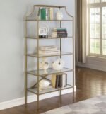 SERENA 70-INCH 5-SHELF GLASS BOOKSHELF GOLD - Image 2