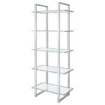 HARTFORD 79-INCH 5-SHELF GLASS BOOKSHELF CHROME - Image 4
