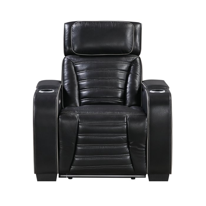 8344BLK-1PWHM_noBG_front__l.jpg 8344BLK-1PWHM Power Reclining Chair with Power Headrest, Cup holder, Storage Arms(Top and Side), Air Massage, Heat, LED Lighting and Charging Ports - Image 1