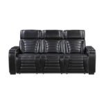 8344BLK-3PWHM Power Double Reclining Sofa with Center Drop-Down Cup Holders, Power Headrests,? Storage Arms(Top and Side) ,Cup holders, Reading Lights, Wireless Charger, Air Massage, Heat,? LED Lighting and Charging Ports
