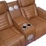 8344BRW-2PWHM Power Double Reclining Love Seat with Center Console, Power Headrests, Storage Arms(Top and Side) ,Cup Holders, Wireless speakers with Sub-Woofer, Air Massage, Heat, LED Lighting and Charging Ports - Image 6