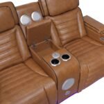 8344BRW-2PWHM Power Double Reclining Love Seat with Center Console, Power Headrests, Storage Arms(Top and Side) ,Cup Holders, Wireless speakers with Sub-Woofer, Air Massage, Heat, LED Lighting and Charging Ports - Image 7