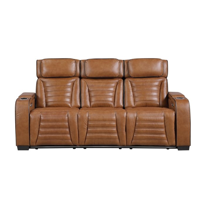 8344BRW-3PWHM_noBG_front__l.jpg 8344BRW-3PWHM Power Double Reclining Sofa with Center Drop-Down Cup Holders, Power Headrests,? Storage Arms(Top and Side) ,Cup holders, Reading Lights, Wireless Charger, Air Massage, Heat,? LED Lighting and Charging Ports - Image 1