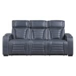 8344BUE-3PWHM Power Double Reclining Sofa with Center Drop-Down Cup Holders, Power Headrests,? Storage Arms(Top and Side) ,Cup holders, Reading Lights, Wireless Charger, Air Massage, Heat,? LED Lighting and Charging Ports