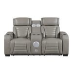 8344GRY-2PWHM Power Double Reclining Love Seat with Center Console, Power Headrests, Storage Arms(Top and Side) ,Cup Holders, Wireless speakers with Sub-Woofer, Air Massage, Heat, LED Lighting and Charging Ports