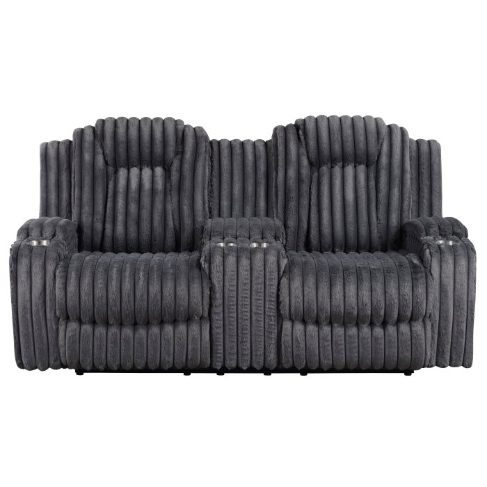 8348DGY-2_noBG_front__l.jpg 8348DGY-2 Double Reclining Love Seat with Center Console and Cup Holders - Image 1