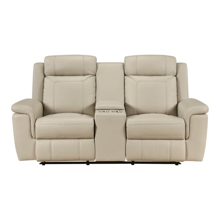 8379BEG-2_noBG_front__l.jpg 8379BEG-2 Double Reclining Love Seat with Center Console and Receptacles - Image 1