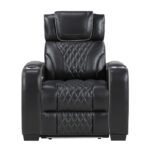8449BK-1PWHM Power Reclining Chair with Power Headrest, Storage Arms with Cup Holders, Air Massage and Heat, LED Lighting and Charging Ports